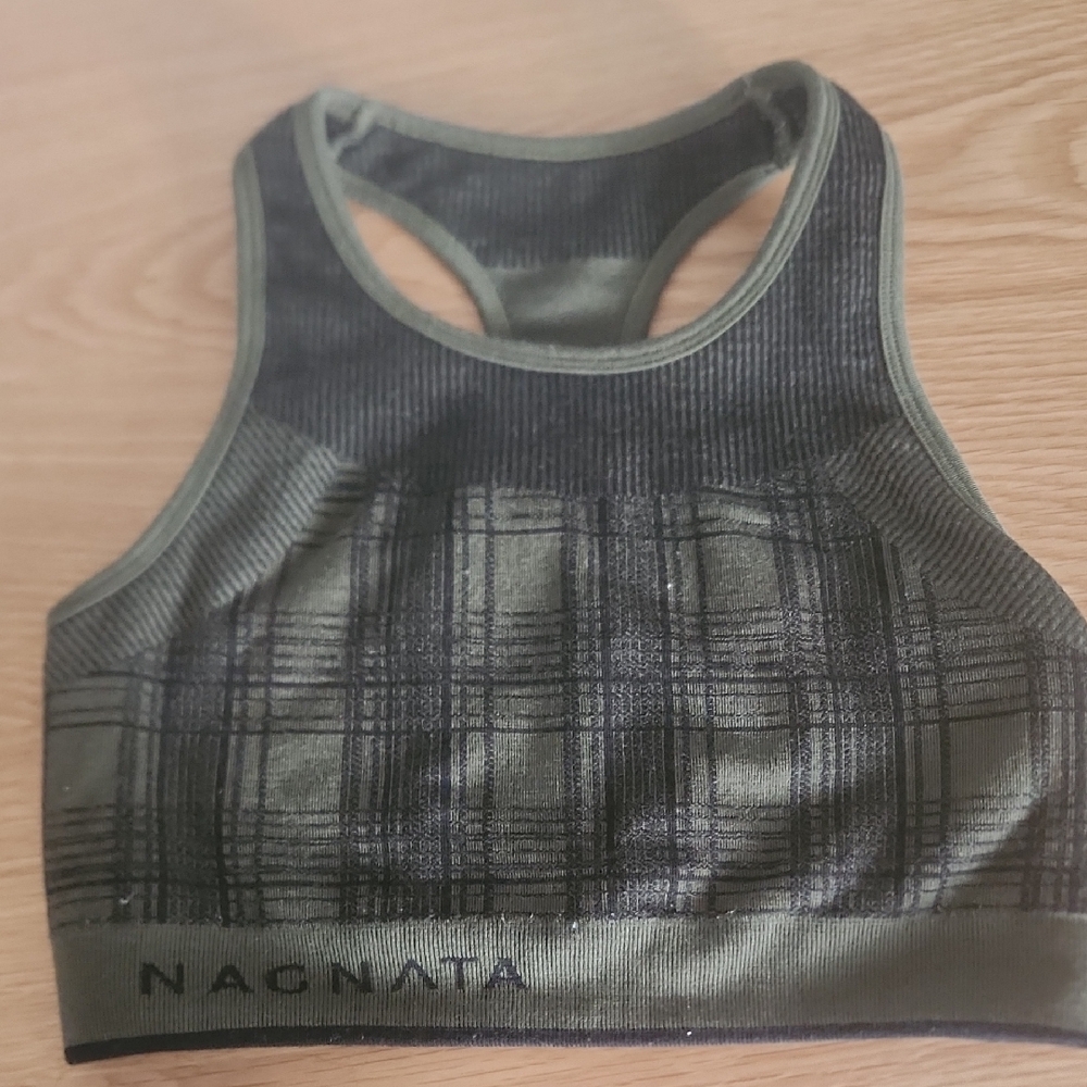 Nagnata Green and Black Sports Bra with Racerback Design